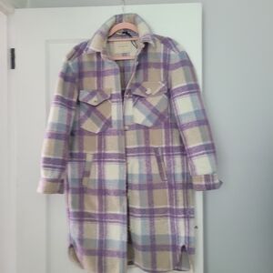 Blank NYC Women's Checkered Teddy Jacket in Purple and Cream